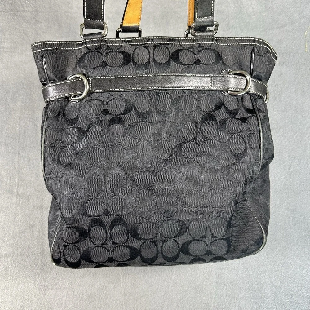 Coach Hampton Signature Belted Carryall Tote Black Jacquard Cognac Y2K 2004